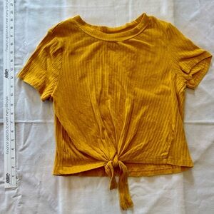 Yellow Ribbed Tie-Front Top